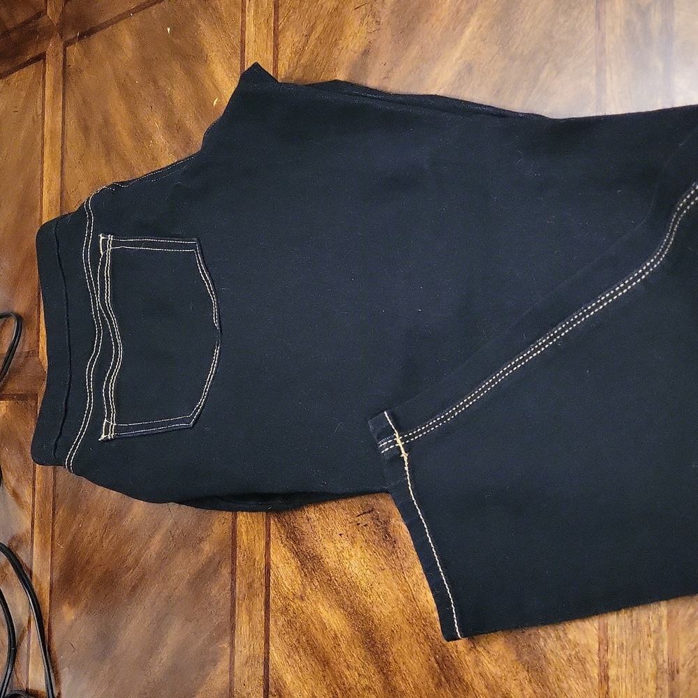 •L.E.I•HIGH WITH TAN STITCHING DARK SKINNY DENIM JEGGINGS SIZE LARGE - Picture 7 of 8